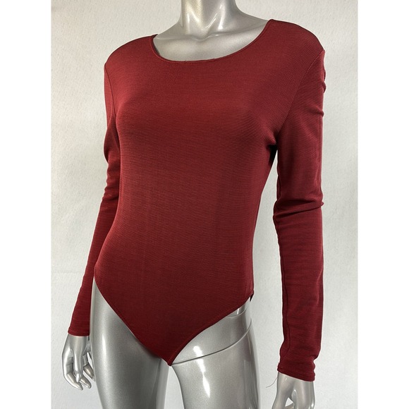 Vintage Ann Taylor Body Suit Women's M Ribbed Long Sleeve Dark Red 90's Y2K - Picture 1 of 16